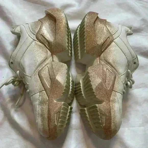 River Island Lace Up Glitter Chunky Style Trainers Sneaker Size 1 White Gold - Picture 13 of 14